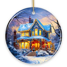 Load image into Gallery viewer, Glowing Winter Night Painting Ceramic Ornament, Warm and Inviting Christmas Tree Decor
