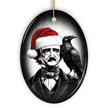 Carregar imagem no visualizador da galeria, Gothic Edgar Allan Poe with Santa Hat And Raven Ornament, Spooky Halloween Tree Christmas Decor
