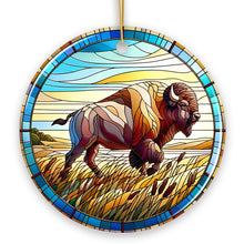 Carregar imagem no visualizador da galeria, Great Plains Bison Stained Glass Themed Ceramic Ornament, Nature of the American Wild West

