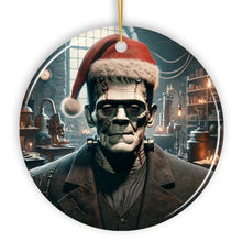 Carregar imagem no visualizador da galeria, Grotesque Frankenstein with Santa Hat Ornament, Spooky Holiday Gift for Horror Fans

