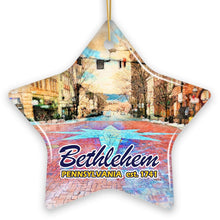 Cargar imagen en el visor de la galería, Historical Bethlehem City Ceramic Ornament, Pennsylvania Travel Christmas Keepsake
