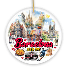 Carregar imagem no visualizador da galeria, Illustrated Barcelona Landmarks Ceramic Ornament, Spain Travel Souvenir and Christmas Gift
