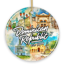 Carregar imagem no visualizador da galeria, Illustrated Tropical Dominican Republic Ceramic Ornament, Caribbean Travel Souvenir and Christmas Gift
