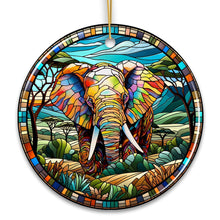 Load image into Gallery viewer, Majestic Elephant Stained Glass Style Ceramic Ornament, African Animals Christmas Gift and Decor
