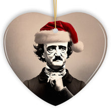 Carregar imagem no visualizador da galeria, Melancholic Poet Edgar Allan Poe with Santa Hat Ornament, Eerie Christmas Gift for Literature Lovers
