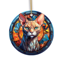 Carregar imagem no visualizador da galeria, Mystical Feline Bewitching Cat Stained Glass Style Ceramic Ornament, Halloween Themed Christmas Gift and Decor
