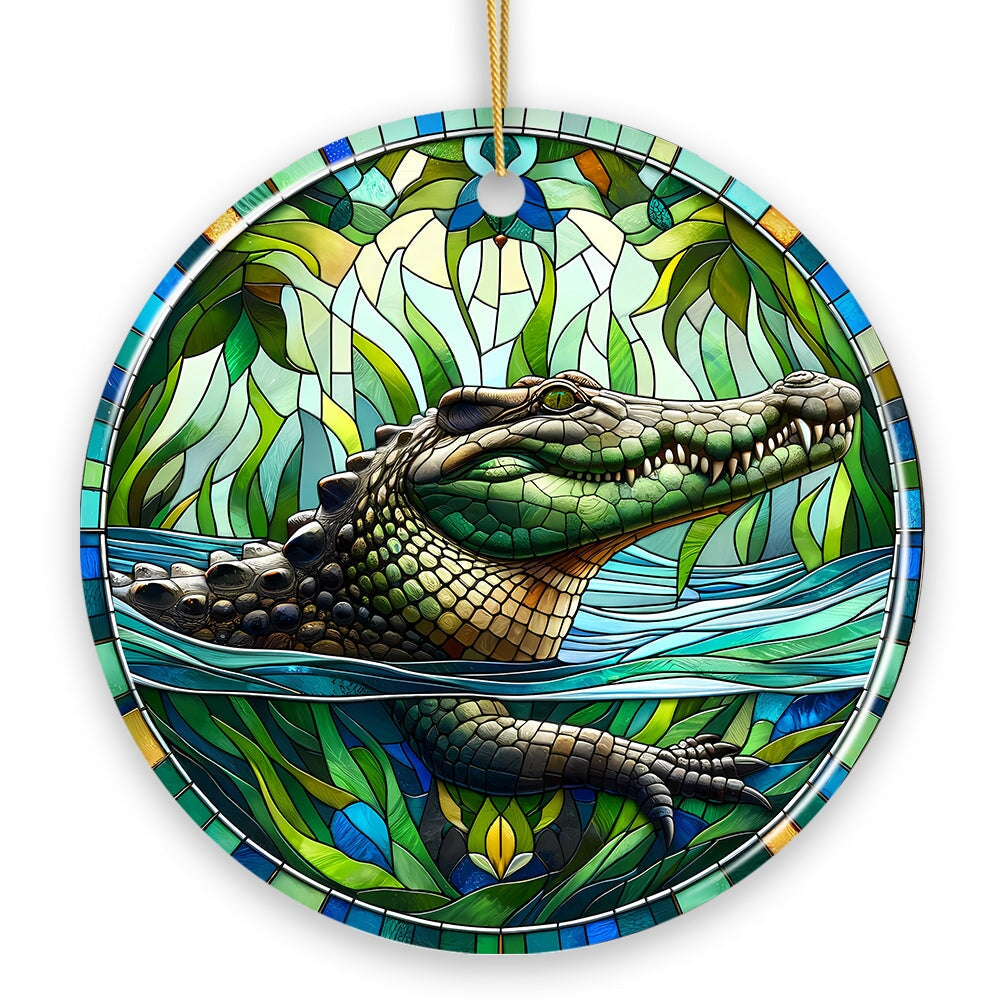 Nile Crocodile Stained Glass Style Ceramic Ornament, African Animals Christmas Gift and Decor