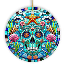 Carregar imagem no visualizador da galeria, Oceanic Oasis Sugar Skull Stained Glass Style Ornament, Marine Wonder Christmas Gift and Decor
