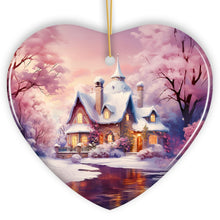 Carregar imagem no visualizador da galeria, Picturesque Snowy Evening House Illustration Christmas Ornament, Peaceful Holiday Home Decoration
