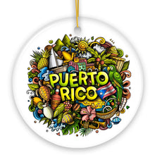 Carregar imagem no visualizador da galeria, Puerto Rico Symbols Graphic Art on Ceramic Ornament, Rican Culture Christmas Gift

