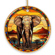 Load image into Gallery viewer, Safari Elephant Trek Stained Glass Style Ceramic Ornament, African Animals Christmas Gift and Decor
