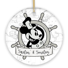 Carregar imagem no visualizador da galeria, Sailin' and Smilin' Quote Christmas Ornament, Vintage Steamboat Willie Keepsake
