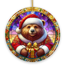 Load image into Gallery viewer, Santa Bear Stained Glass Style Ceramic Ornament, Christmas Gift and Decor
