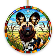 Load image into Gallery viewer, Savannah's Wild Dog Stained Glass Style Ceramic Ornament, Safari Animals Christmas Gift and Decor
