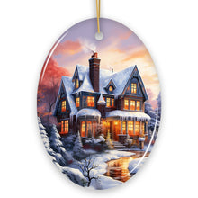 Carregar imagem no visualizador da galeria, Serene Snowy House Painting Christmas Ornament, Tranquil Winter Wonderland Decoration Keepsake
