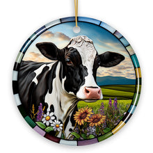 Carregar imagem no visualizador da galeria, Stained Glass Bucolic Farm Cow Scene in the Pasture Ornament
