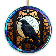 Carregar imagem no visualizador da galeria, Stained Glass Creepy Dark Raven Ornament, Horror and Elegance
