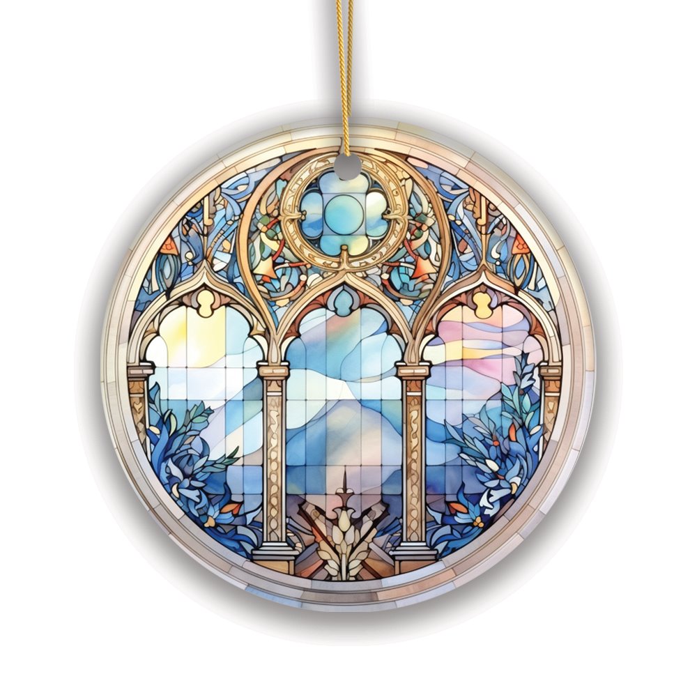 Suncatcher Window Stained Glass Style Ceramic Ornament, Christmas Gift and Decor