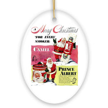 Load image into Gallery viewer, Vintage Christmas Smoking Advertisement Ceramic Ornament, 1940s Camel Cigarette Retro Collectible
