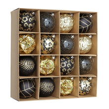 Load image into Gallery viewer, Vogue Black and Gold Ornament Set, Stylish Tree Set of 16 Glittery Baubles
