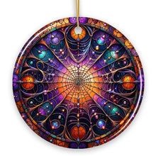 Load image into Gallery viewer, Whispering Shadows Enchanted Cobweb Stained Glass Style Ceramic Ornament, Halloween Themed Christmas Gift and Decor
