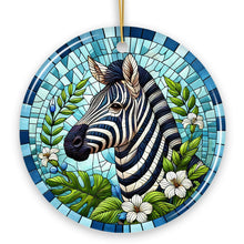 Load image into Gallery viewer, Zebra Stripes Safari Stained Glass Style Ceramic Ornament, African Animals Christmas Gift and Decor

