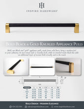 Load image into Gallery viewer, Bold, Black &amp; Gold Knurled Solid Brass Appliance Pulls
