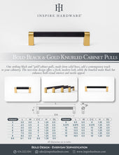 Cargar imagen en el visor de la galería, Bold, Solid Brass Black &amp; Gold Knurled Cabinet Pulls
