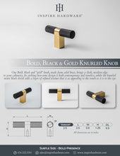 Load image into Gallery viewer, Bold, Black &amp; Gold Knurled Solid Brass Knob
