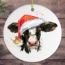 Carregar imagem no visualizador da galeria, Watercolor Cow Christmas Ornament
