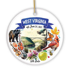 Carregar imagem no visualizador da galeria, Artistic West Virginia State Themes and Landmarks Christmas Ornament
