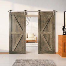 Load image into Gallery viewer, Finished &amp; Unassembled Double Barn Door with Brushed Nickel Non-Bypass Installation Hardware Kit (Arrow Design)
