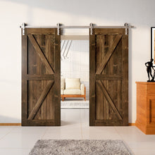 Load image into Gallery viewer, Finished &amp; Unassembled Double Barn Door with Brushed Nickel Non-Bypass Installation Hardware Kit (Arrow Design)
