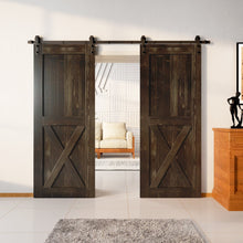 Load image into Gallery viewer, Finished &amp; Unassembled Double Barn Door with Non-Bypass Installation Hardware Kit (Single X Design)
