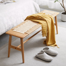 Load image into Gallery viewer, (1.2M) Woven Design Natural Oak Wood Dining Bench Bed Bench for Dining Room, Bedroom, Bathroom

