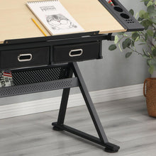 Cargar imagen en el visor de la galería, adjustable drawing drafting table desk with 2 drawers for home office and school with stool(wood)
