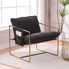Carregar imagem no visualizador da galeria, 2 Sets 1 Case, Upholstered Hanging Armchair with Arm PocketsMetal frame, gold-plated craftsmanship, crushed foam cushions and skin-friendly woven fabric for living room and bedroom. Dark Gray
