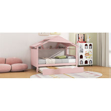 Load image into Gallery viewer, Wood Twin Size House Bed with Trundle and Storage, Pink
