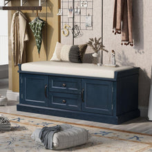 Load image into Gallery viewer, Storage Bench with 2 Drawers and 2 Cabinets, Shoe Bench with Removable Cushion for Living Room, Entryway (Antique Navy)
