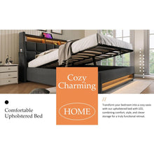 Carregar imagem no visualizador da galeria, Full size Upholstered Platform bed with a Hydraulic Storage System, LED and USB Charging, Grey (without mattress)
