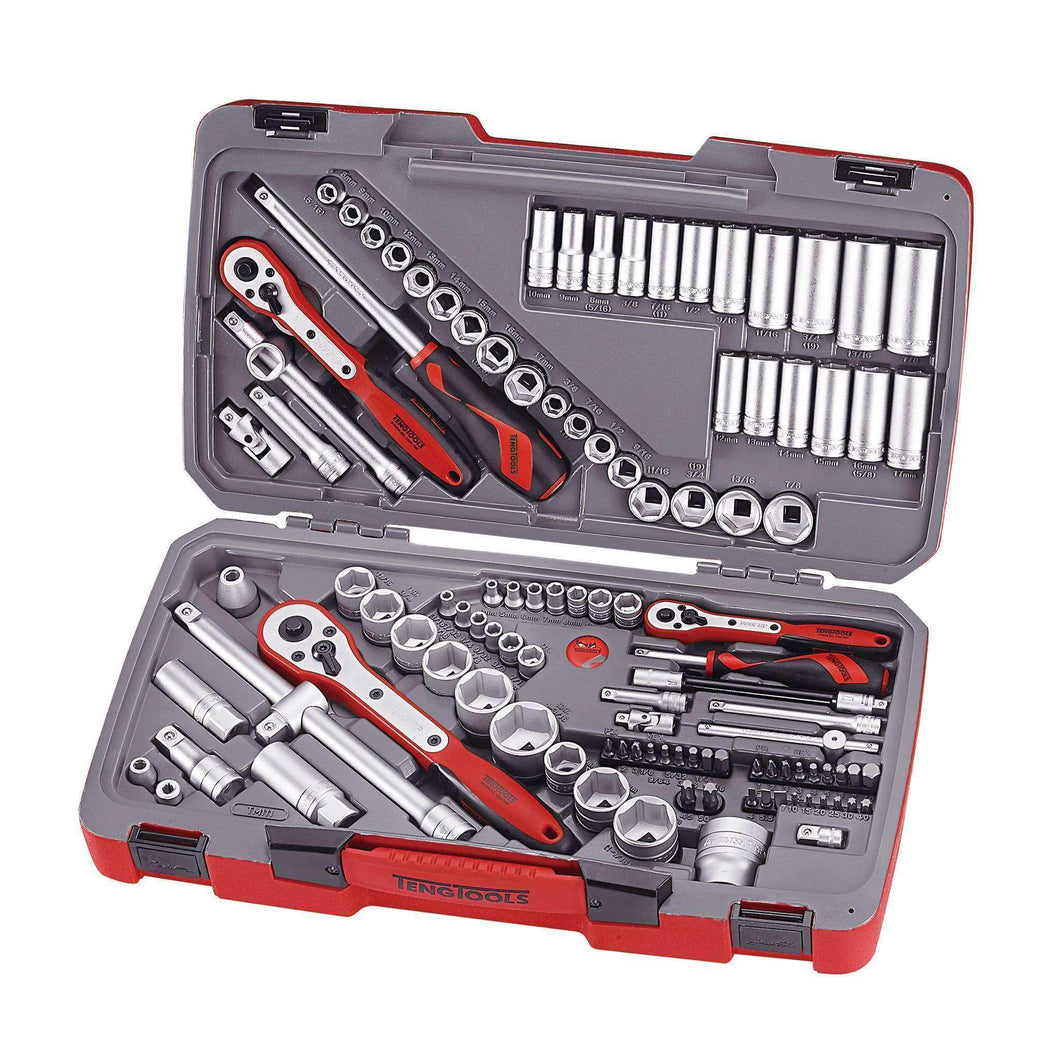 Teng Tools 111 Piece 1/4, 3/8 & 1/2 Inch Drive Metric & SAE Regular/Shallow & Deep Socket Set -TM111