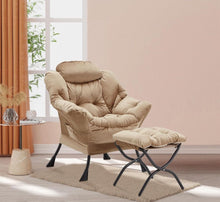 Load image into Gallery viewer, Lazy Chair with Folding Ottoman, Accent Chair Velvet Upholstered with Metal Structure and Non-Slip Pads, Sofa Armchair with Footrest and Side Storage
