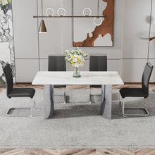 Carregar imagem no visualizador da galeria, Modern minimalist dining table. Imitation marble glass sticker desktop, stainless steel legs, stable and beautiful. 4 black PU seats. 63 &quot;x 35.4&quot; x 29.5 &quot;DT-69
