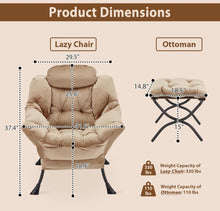 Load image into Gallery viewer, Lazy Chair with Folding Ottoman, Accent Chair Velvet Upholstered with Metal Structure and Non-Slip Pads, Sofa Armchair with Footrest and Side Storage
