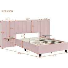 Carregar imagem no visualizador da galeria, Full Size Upholstered Platform Bed with Big Headboard, Bedroom Furniture, Velvet, Pink

