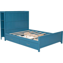 Load image into Gallery viewer, Full Size Platform Bed with Drawers and Storage Shelves, Blue

