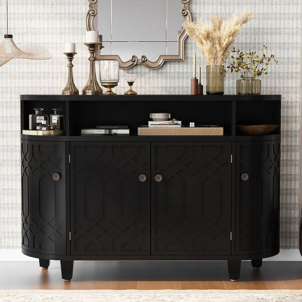 Curved Design Storage Cabinet made of Fraxinus Mandschuric Solid Wood Veneer, Featuring Four Doors and Adjustable Shelves, Suitable for Corridors, Entrances and Study.