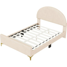 Carregar imagem no visualizador da galeria, Full Size Upholstered Platform Bed with Classic Semi-circle Shaped headboard and Mental Legs, Velvet, Beige
