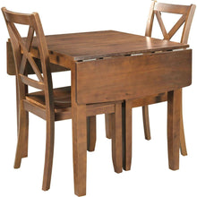 Load image into Gallery viewer, 3-Piece Wood Drop Leaf Breakfast Nook Dining Table Set with 2 X-back Chairs for Small Places, Brown
