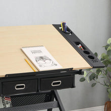Cargar imagen en el visor de la galería, adjustable drawing drafting table desk with 2 drawers for home office and school with stool(wood)
